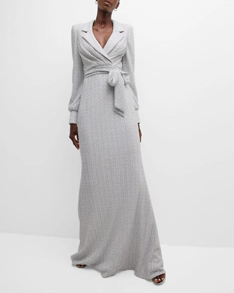 Badgley Mischka Tie-Waist Sequin Column Gown 7