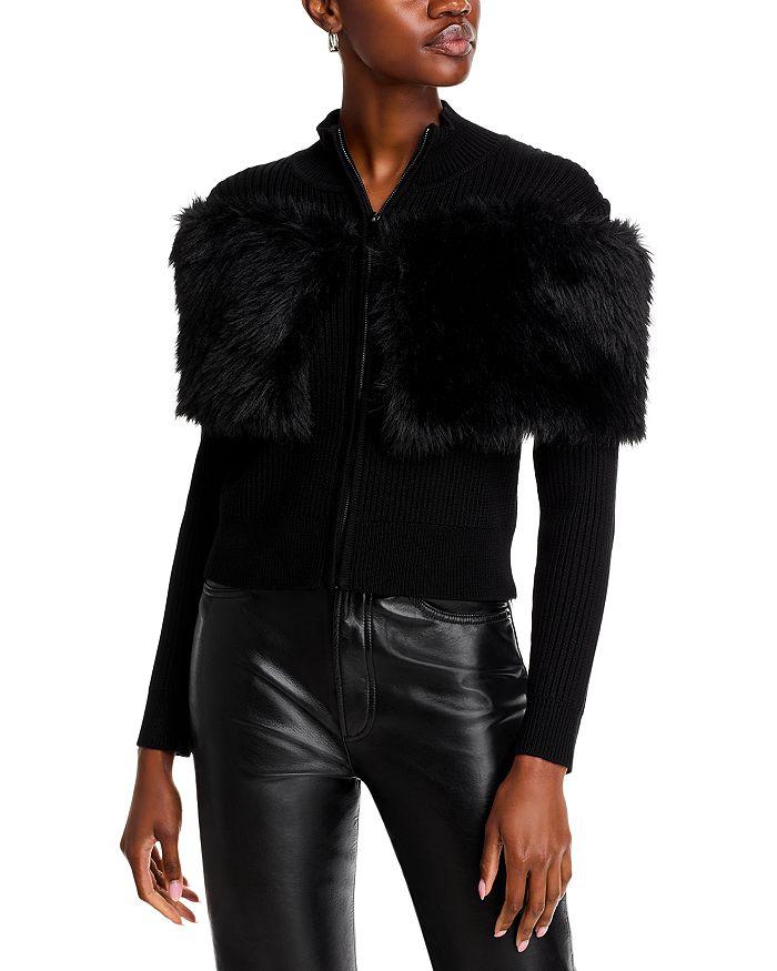 Adrienne Landau Faux Fur Mock Neck Jacket