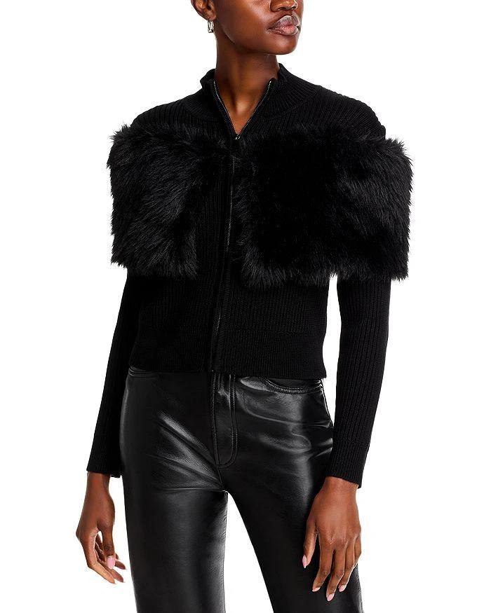 Adrienne Landau Faux Fur Mock Neck Jacket 1