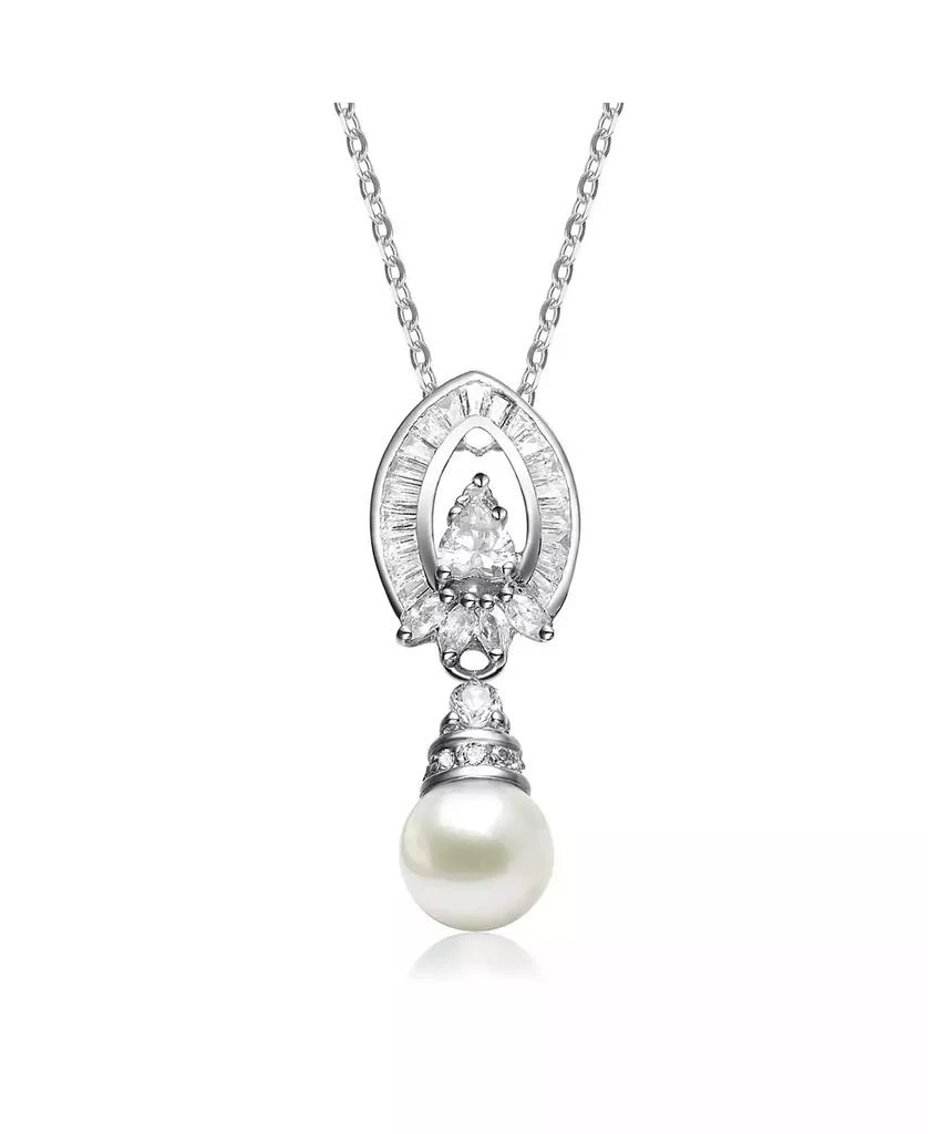 Genevive White Gold Plated Sterling Silver with Faux Pearl Pear Drop Pendant