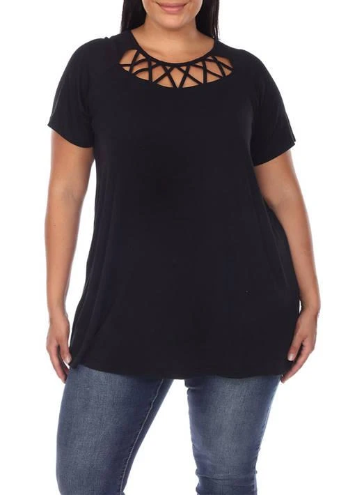 White Mark Mark Plus Size Crisscross Cutout Short Sleeve Top 1