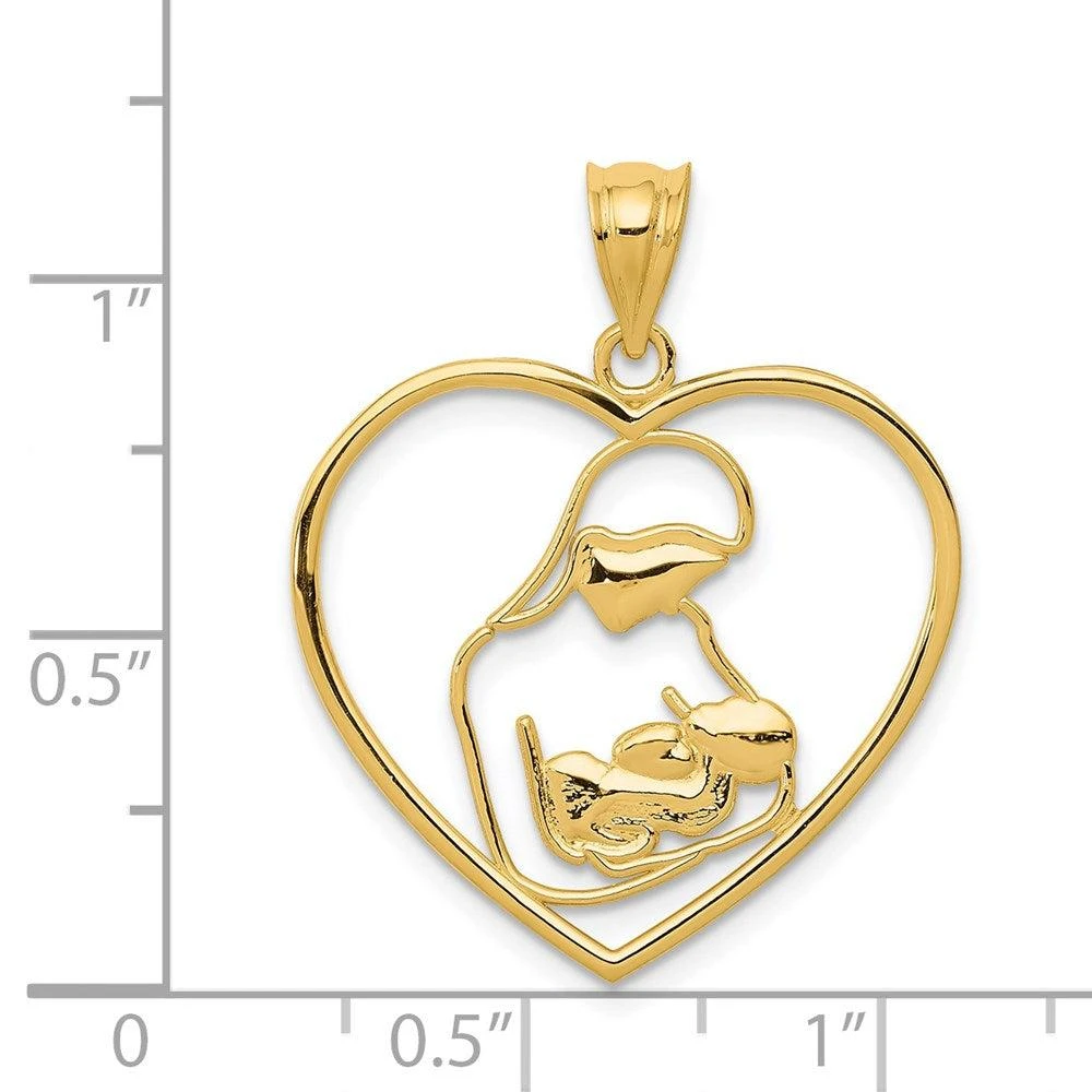 Diamond2Deal 14k Yellow Gold Mother Child in Heart Pendant 3