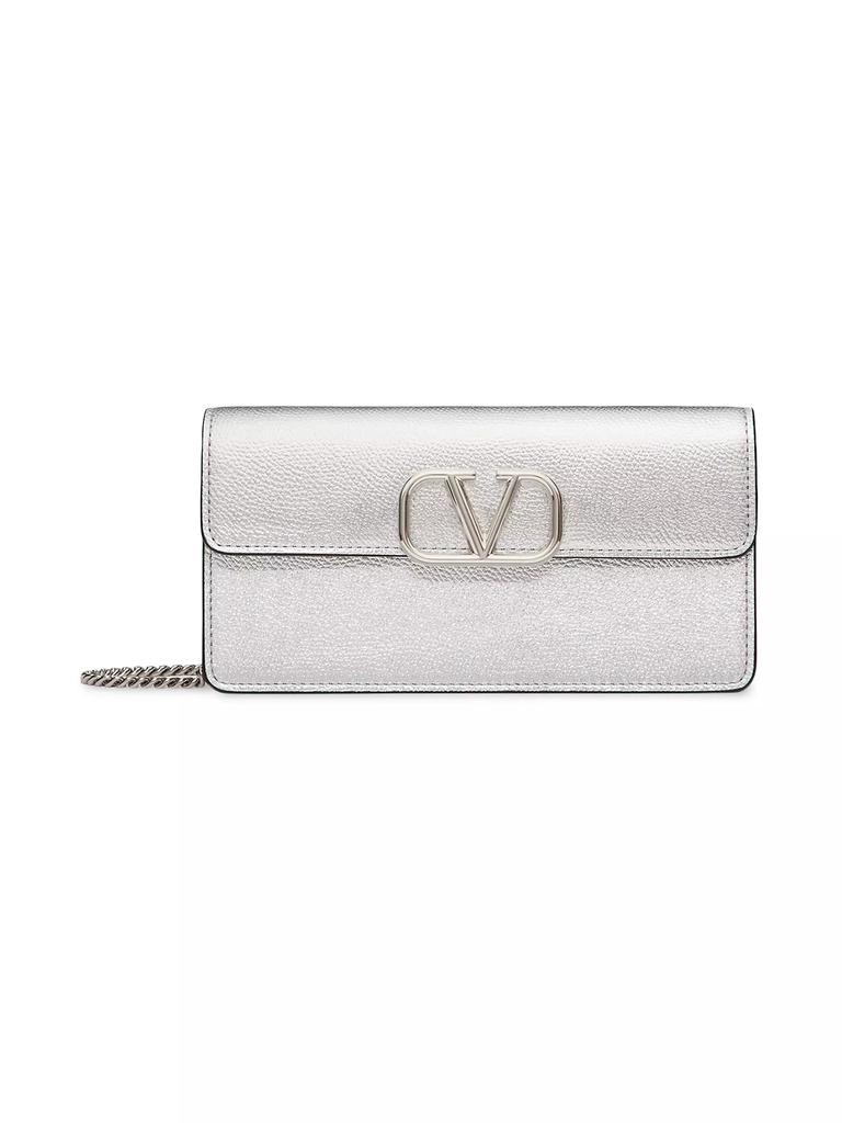 Valentino Garavani VLogo Signature Metallic Grainy Calfskin Wallet with Chain