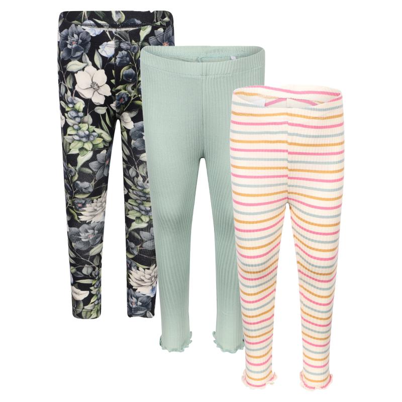 NAME IT® Flowers all over ribbed cotton and colorful stripes leggings set