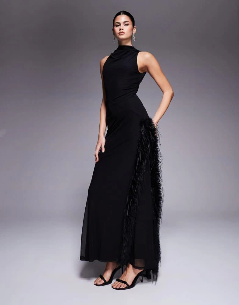 ASOS ASOS DESIGN halterneck high split maxi dress with fur detail in black  - Dresses & Skirts - Compare Prices from 5+ Stores - Free Shipping -  BeyondStyle