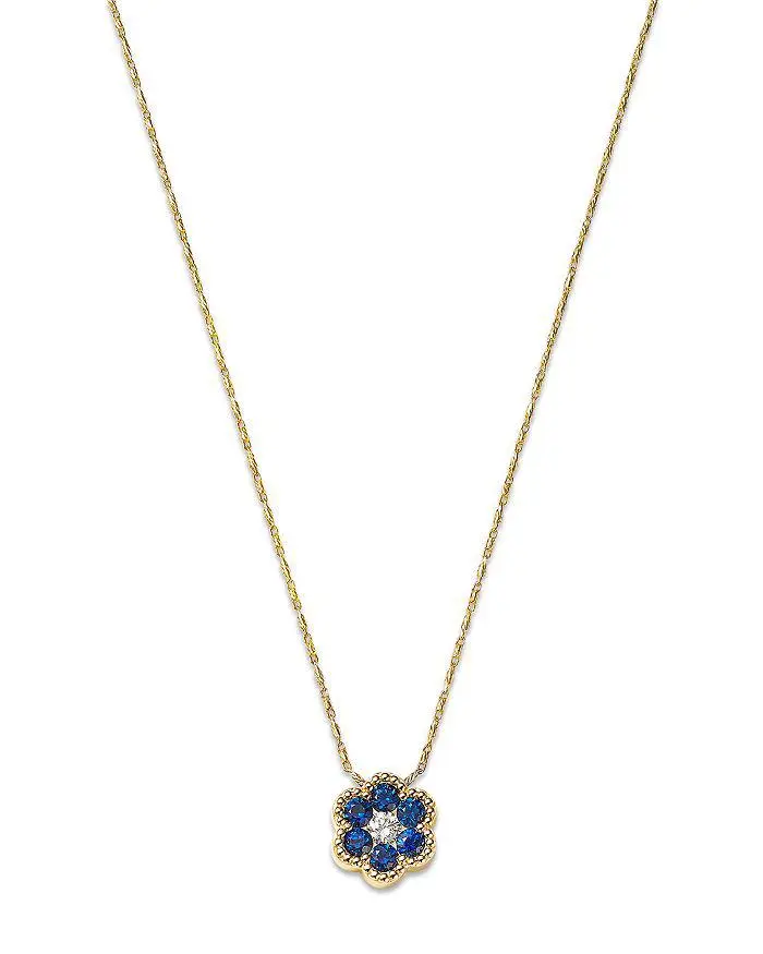 Bloomingdale's Blue Sapphire & Diamond Flower Pendant Necklace in 14K Yellow Gold, 18"