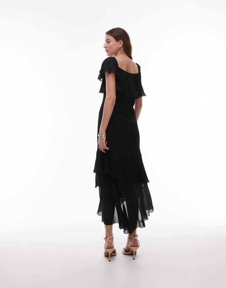 & Other Stories & Other Stories asymmetric midaxi dress with tiered ruffles in black 3