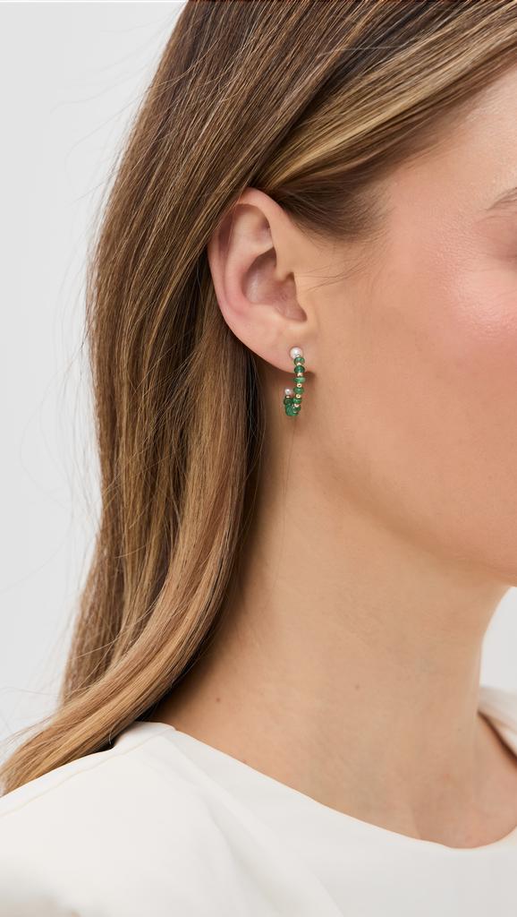 Jia Jia 14k Small Emerald Pearl Bead Hoop Earrings