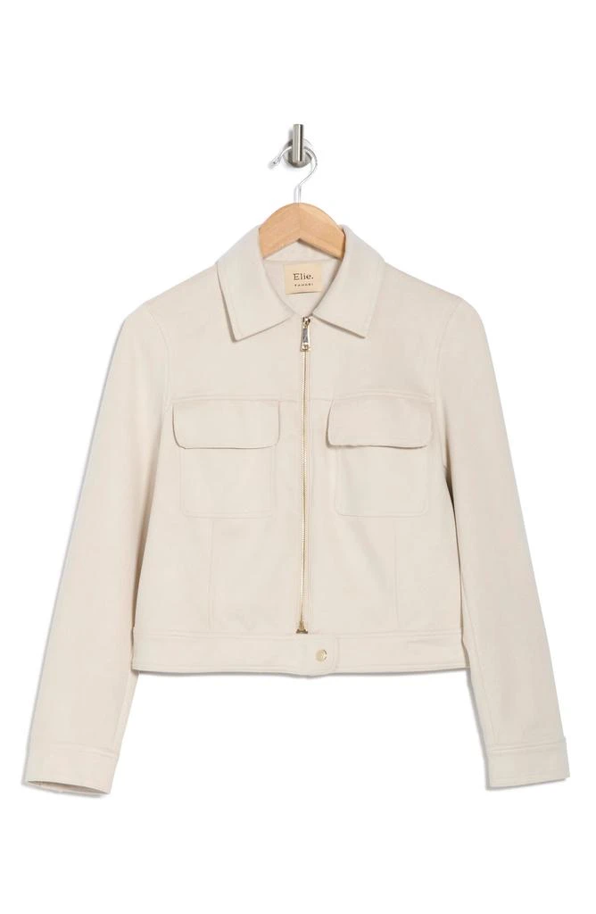 ELIE Spread Collar Long Sleeves Chest Pockets Faux Leather Zip Closure Jacket | Available at Curated Brands in Los Angeles Bone / XL ELIE Spread Collar Long Sleeves Chest Pockets Faux Leather Zip Closure Jacket | Available at Curated Brands in Los Angeles Bone / XL