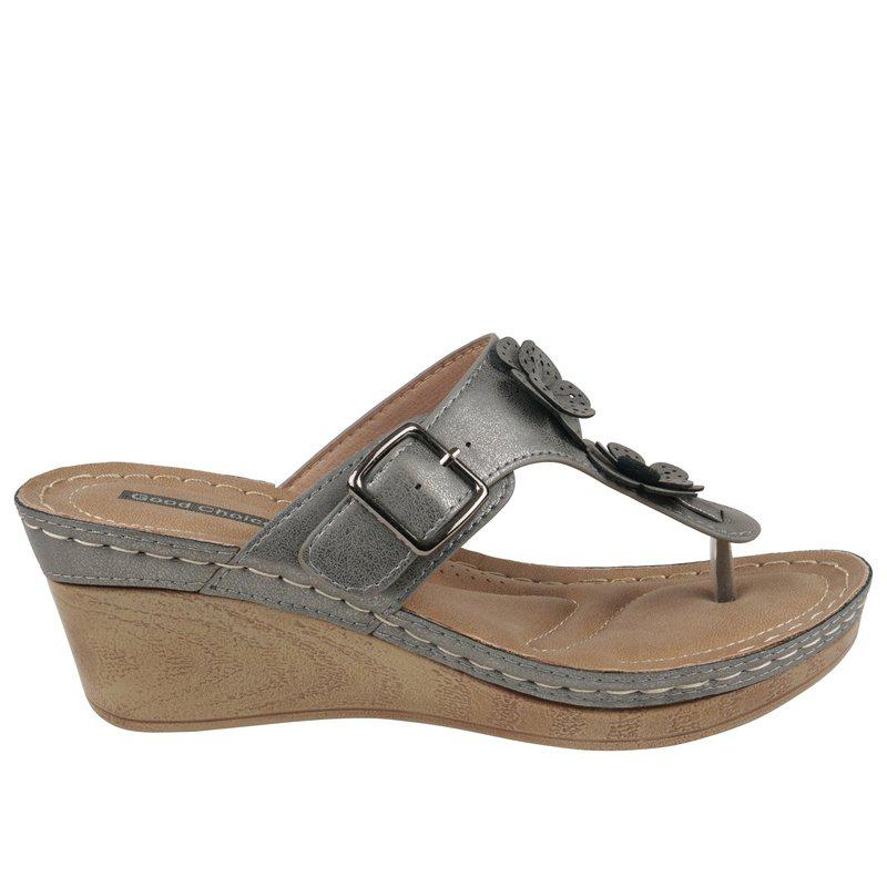 GC SHOES Narbone Pewter Wedge Sandals