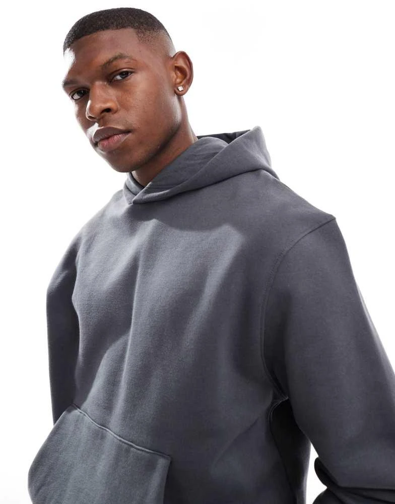 ASOS ASOS DESIGN premium heavyweight boxy cropped hoodie 400gsm in washed black 1