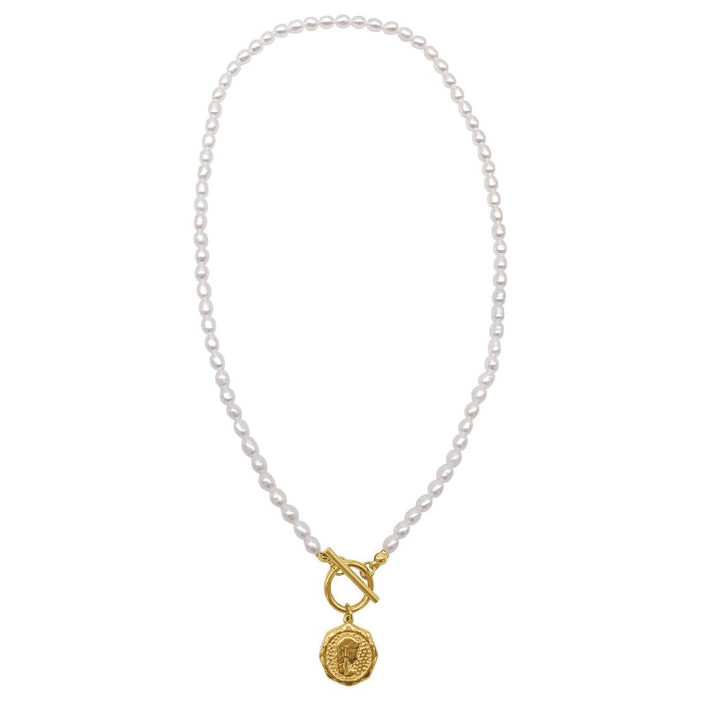 Adornia Adornia Pearl and Coin Toggle Necklace gold