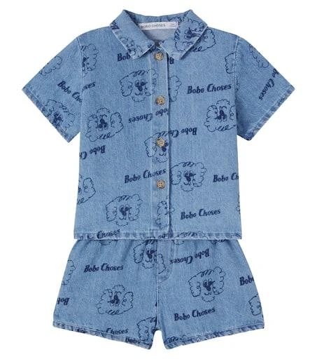 BOBO CHOSES Baby Pickles The Dog denim shirt and shorts set
