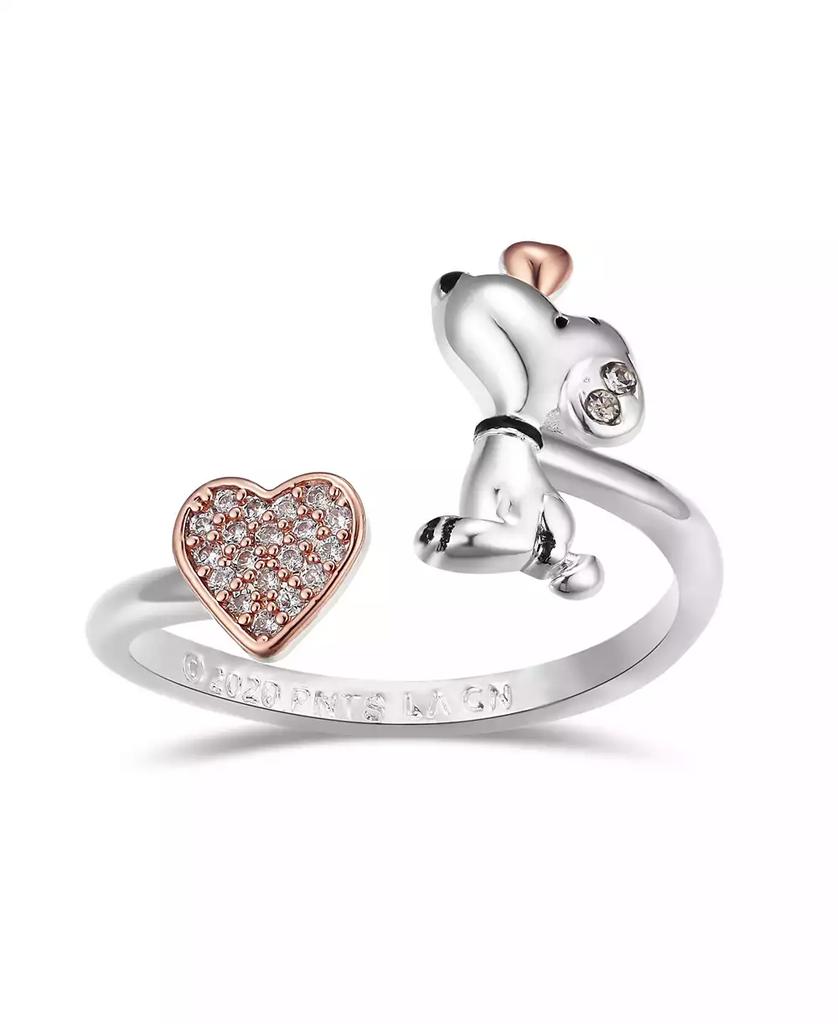 Peanuts Snoopy and Pave Crystal Heart Bypass Ring