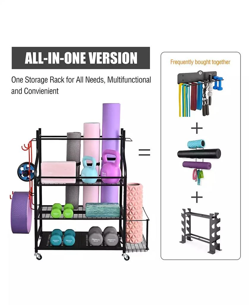 Mythinglogic 3- Tier Yoga Mat Home Gym Storage Rack, Large Capacity Dumbbell Rack for Home 4