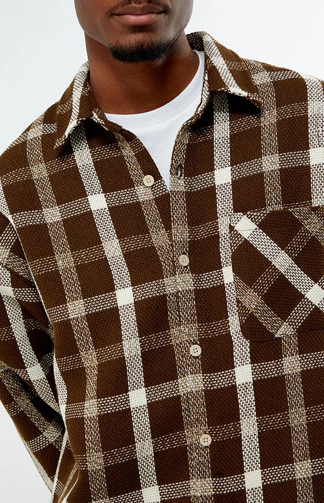 PacSun Brown Cropped Plaid Flannel Shirt 2
