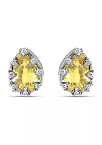 Belk 
Co. 1-1/5 ct. 7x5MM Pear Citrine and White Topaz Crown Stud Earrings, Sterling Silver