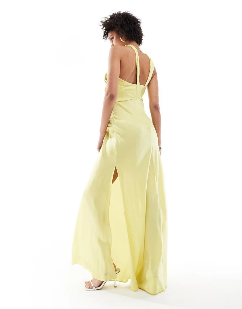 ASOS ASOS DESIGN Tall satin drape asymmetric maxi dress in dark lime 3