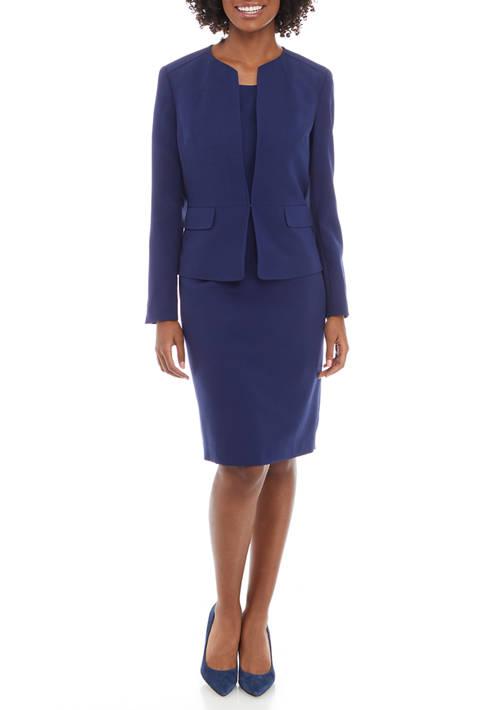 Le Suit Suit Womens Petite Crepe Cardigan Jacket And Sheath Dress Set