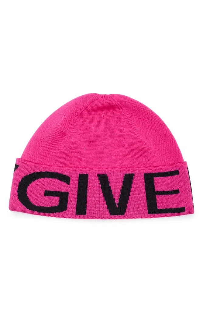 GIVENCY PINK WOOL LOGO BEANIE Givenchy Beanie Hat Fuchsia Wool FINAL SALE - Como Milano main image 2
