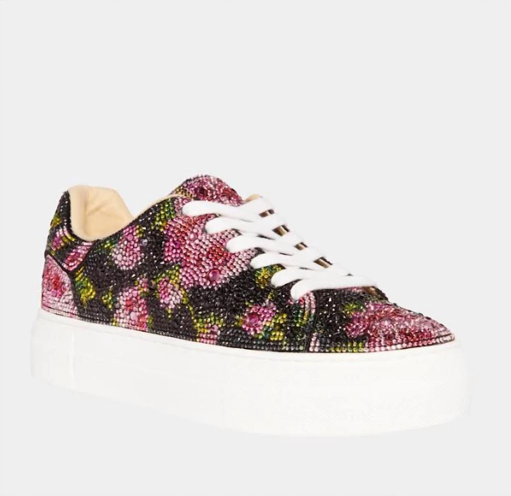 Betsey Johnson Sidny Jeweled Sneakers In Blk/pink Floral 1