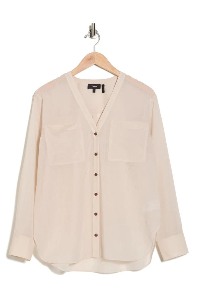 Theory Wool Blend V-Neck Button-Up Shirt 3
