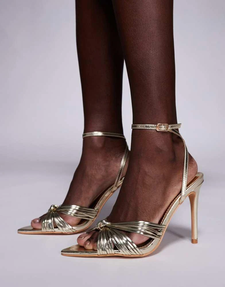 Public Desire Public Desire Yonah heeled sandals with knot detail in gold 4