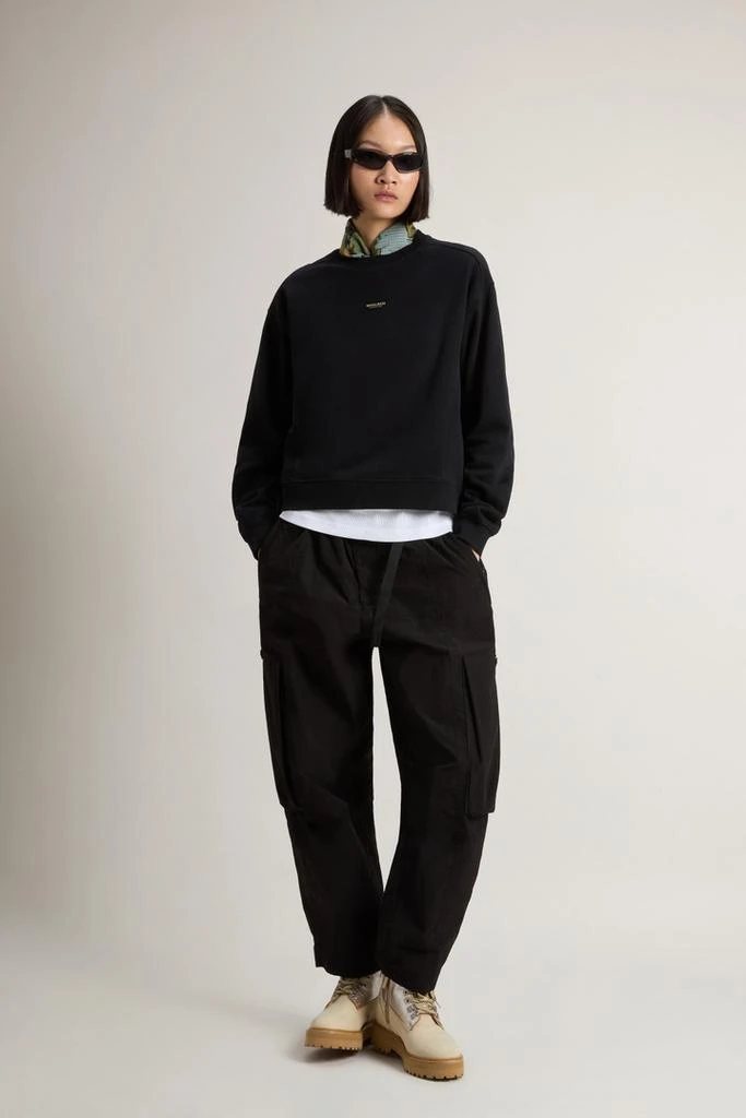 Woolrich Crewneck Sweatshirt in Pure Cotton with Embroidered Logo - Women - Black 2