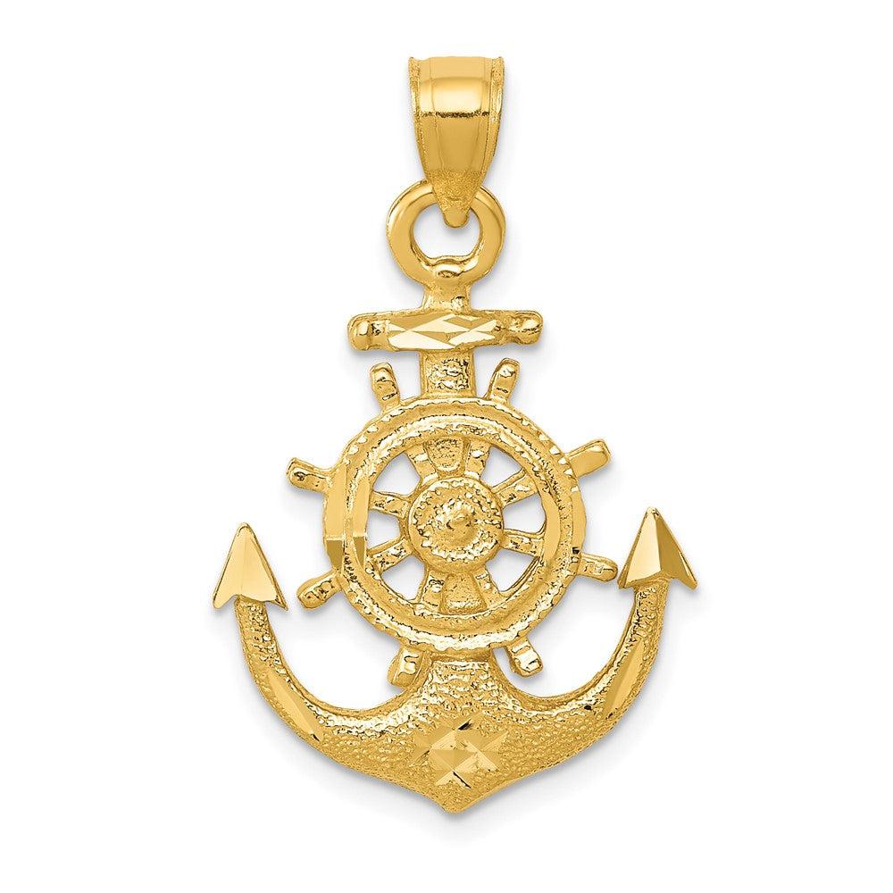 Diamond2Deal 10k Yellow Gold Satin Diamond-cut Anchor Pendant