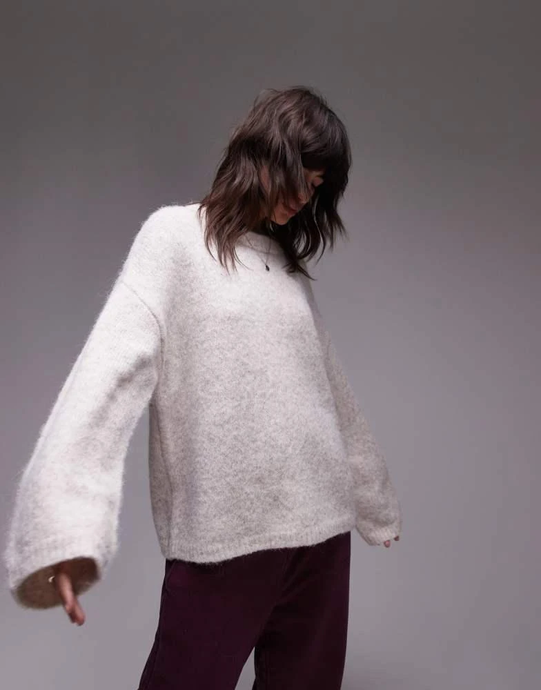 Topshop Topshop knitted boxy fluffy crew oversized jumper in oat 1