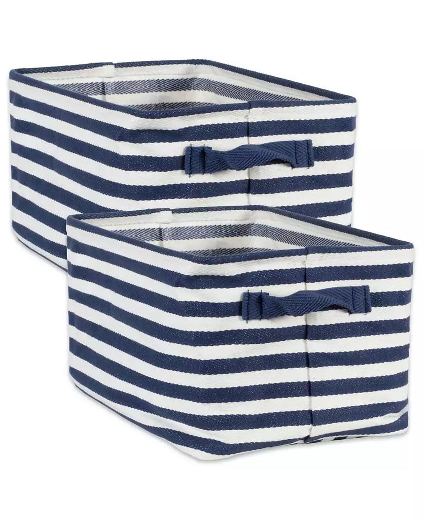 Design Imports Polyethylene Coated Herringbone Woven Cotton Laundry Bin Stripe French Rectangle Small Set of 2
