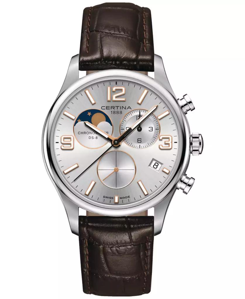 Certina Men's Swiss Chronograph DS-8 Moon Phase Brown Leather Strap Watch 42mm