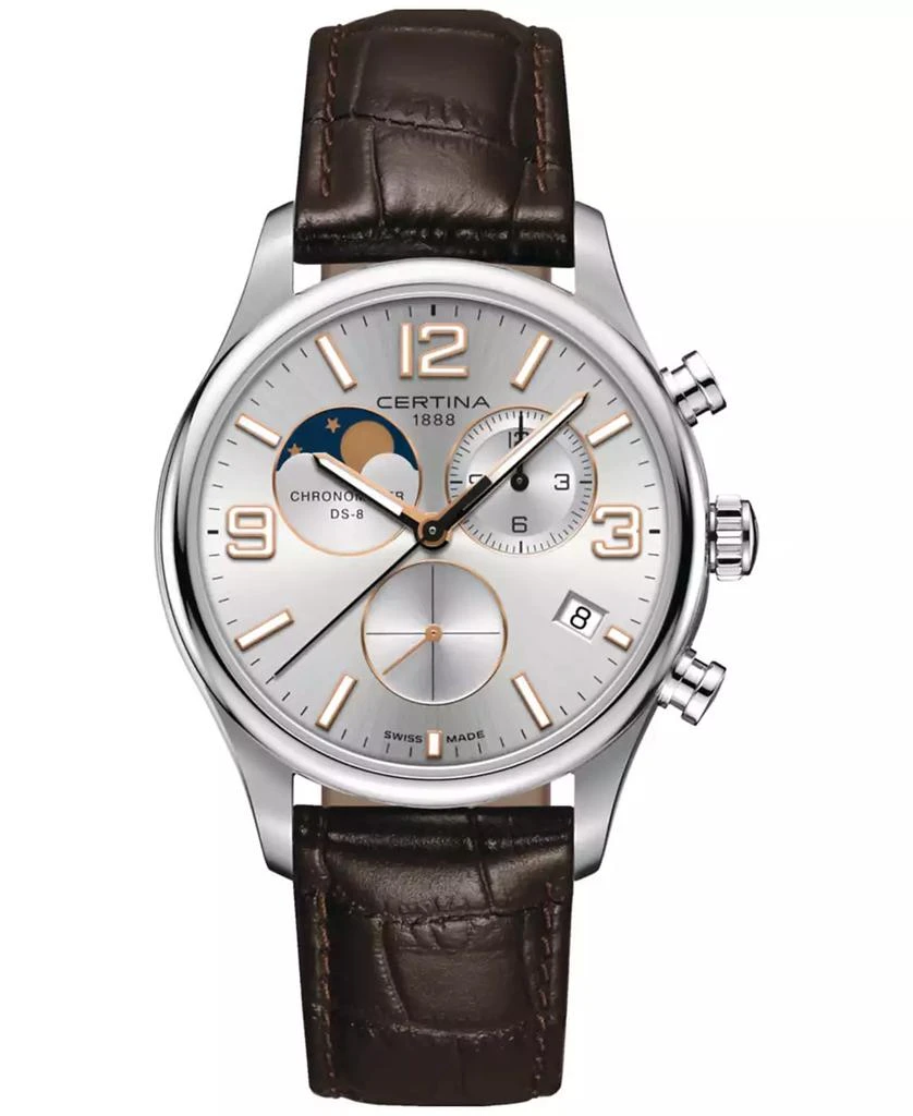 Certina Men's Swiss Chronograph DS-8 Moon Phase Brown Leather Strap Watch 42mm 1