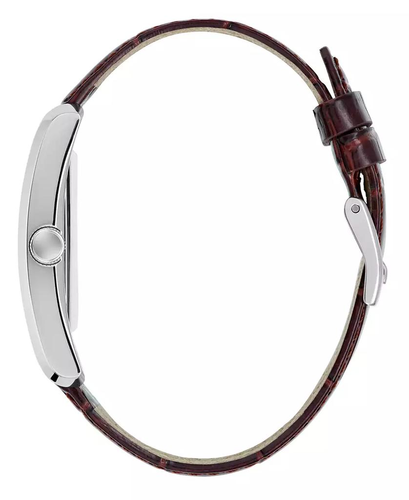 GUESS Men's Silver-Tone Brown Leather Analog Watch, 34mm