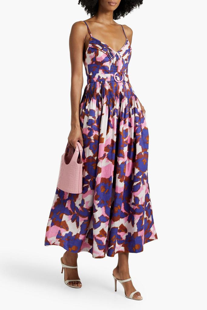 NICHOLAS Belted printed linen maxi dress