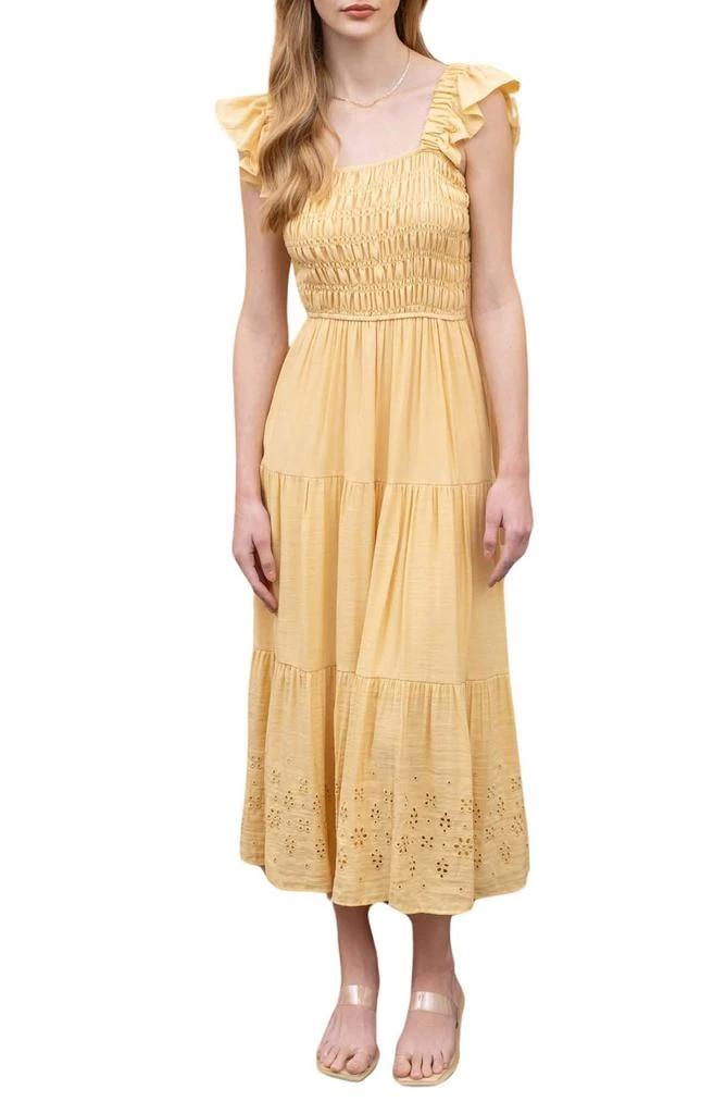 Blu Pepper Eyelet Flutter Sleeve Midi Dress 1