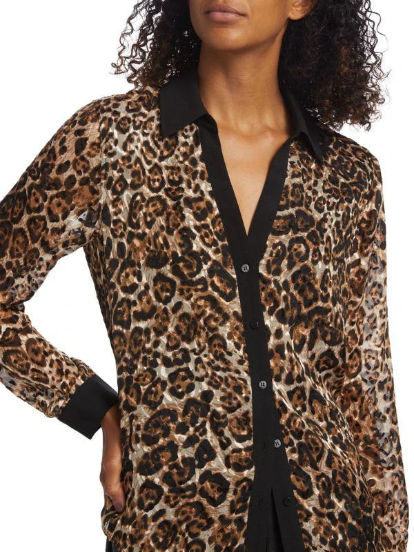 Tahari Nova Silk Burnout Button-Front Blouse 4