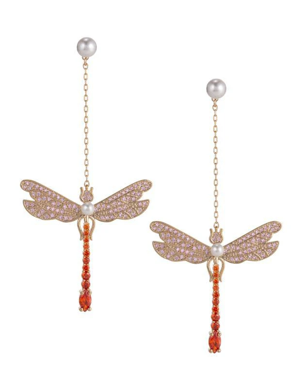 Eye Candy LA Luxe Faux Pearl & Crystal Dragonfly Drop Earrings