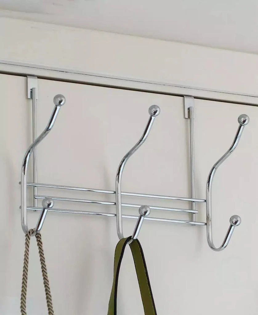Basicwise Chrome 6 Hook Hanger Organizer, Hang Over The Door Kitchen Vanity Towel Hook, Entryway Coat Rack 5