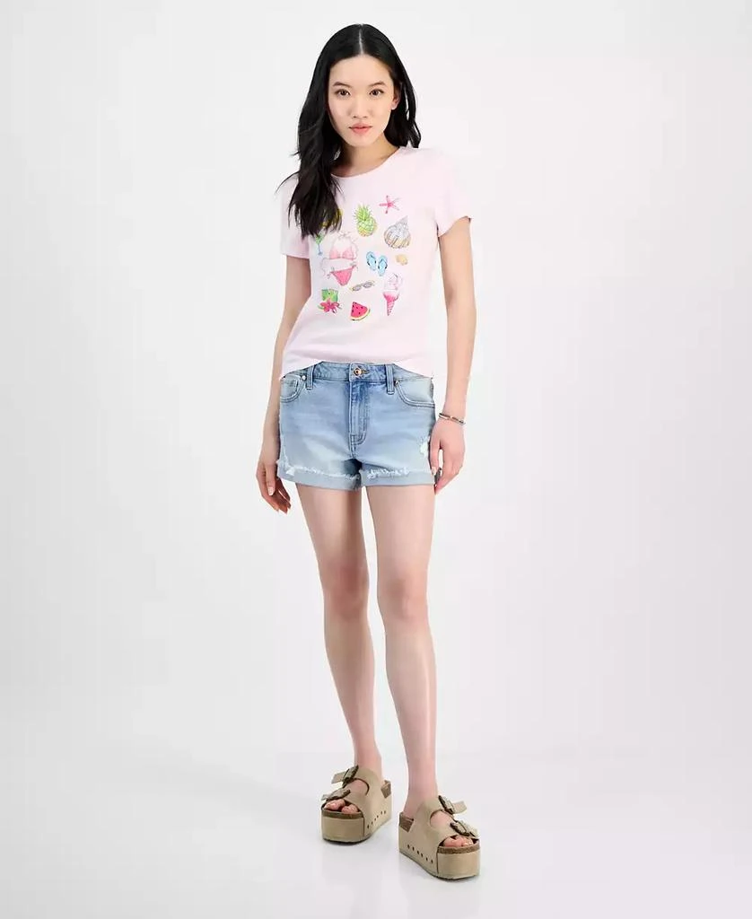 Celebrity Pink Juniors' Mid-Rise Fringe-Cuff Shorts 1