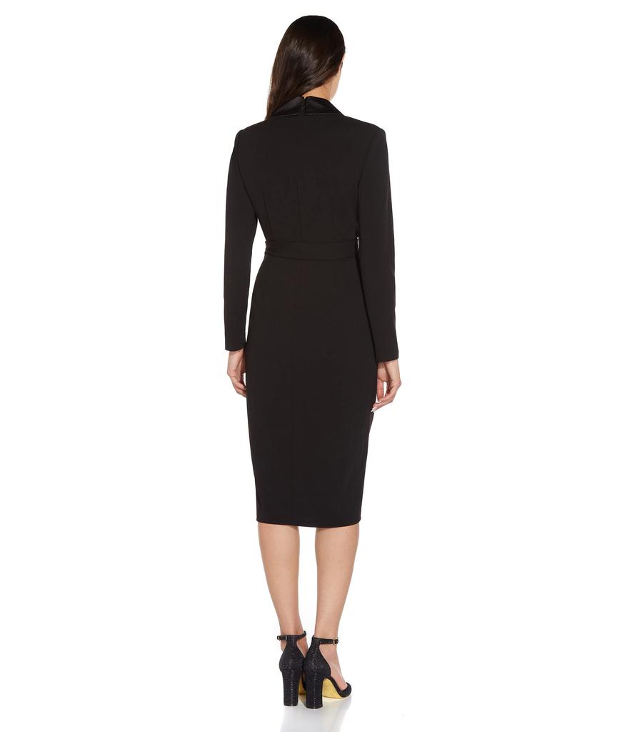 Adrianna Papell Stretch Crepe Tuxedo Faux Wrap Dress With Satin Shawl Collar