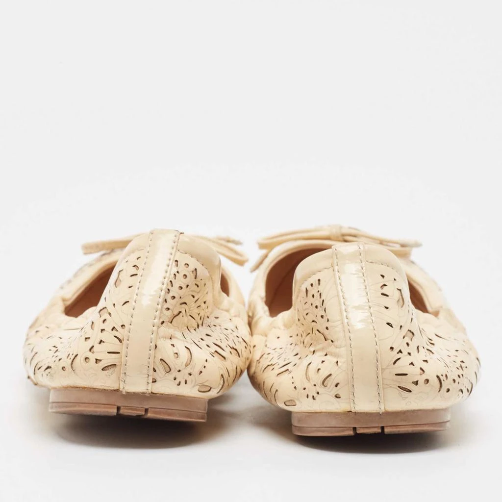 Prada Prada Sport Cream Laser Cut Patent Leather Bow Ballet Flats Size 37.5 5