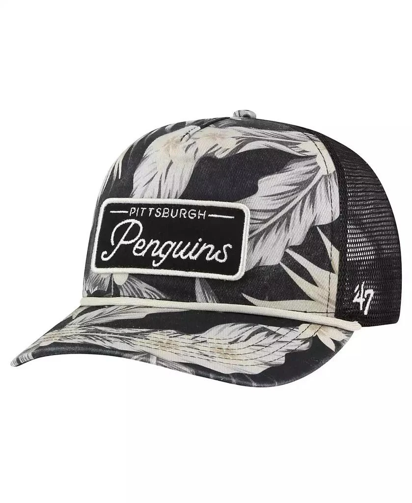 5th & Ocean '47 Brand Men's Black Pittsburgh Penguins Tropicalia Allover Print Trucker Adjustable Hat 1