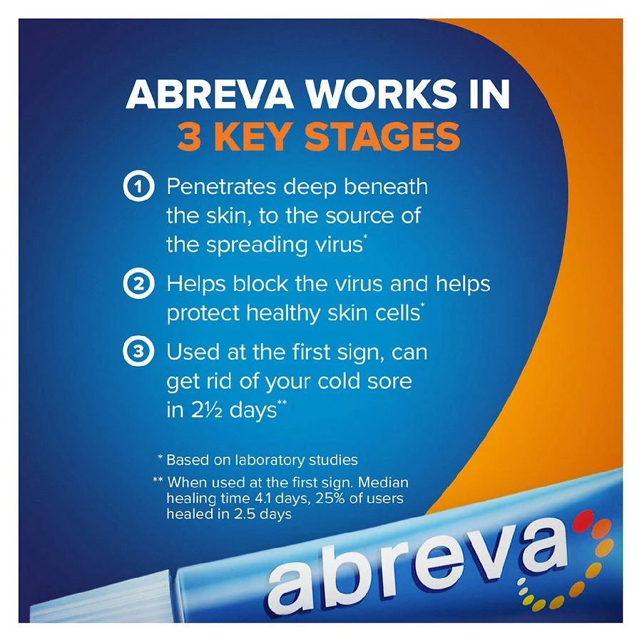 Abreva Docosanol 10% Cold Sore Cream Tube 6