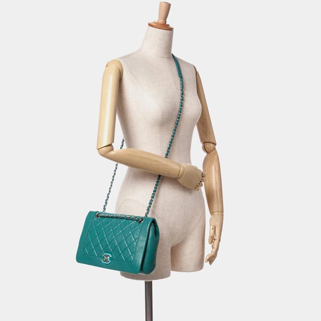 Chanel Chanel Turquoise Crumpled Calfskin Medium Full Flap Bag 2