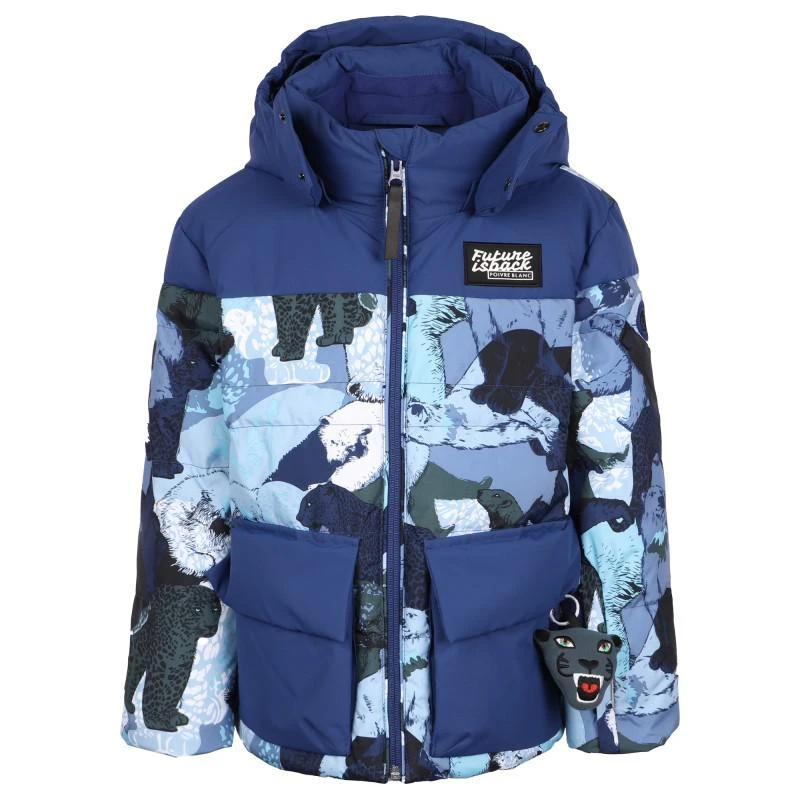Poivre Blanc Polar bear ski jacket with detachable hood ski pants and fleece zipped shirt set in blue and orange 2