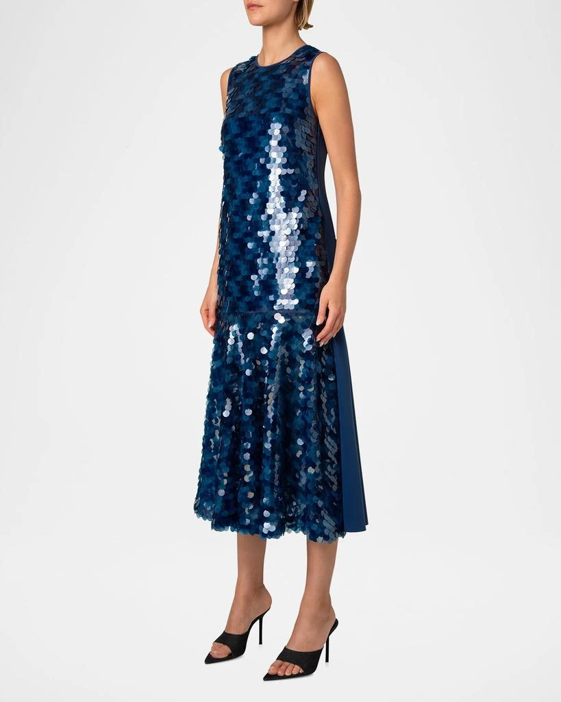 Akris Mix-Media Dot Sequined Flounce Midi Dress 3