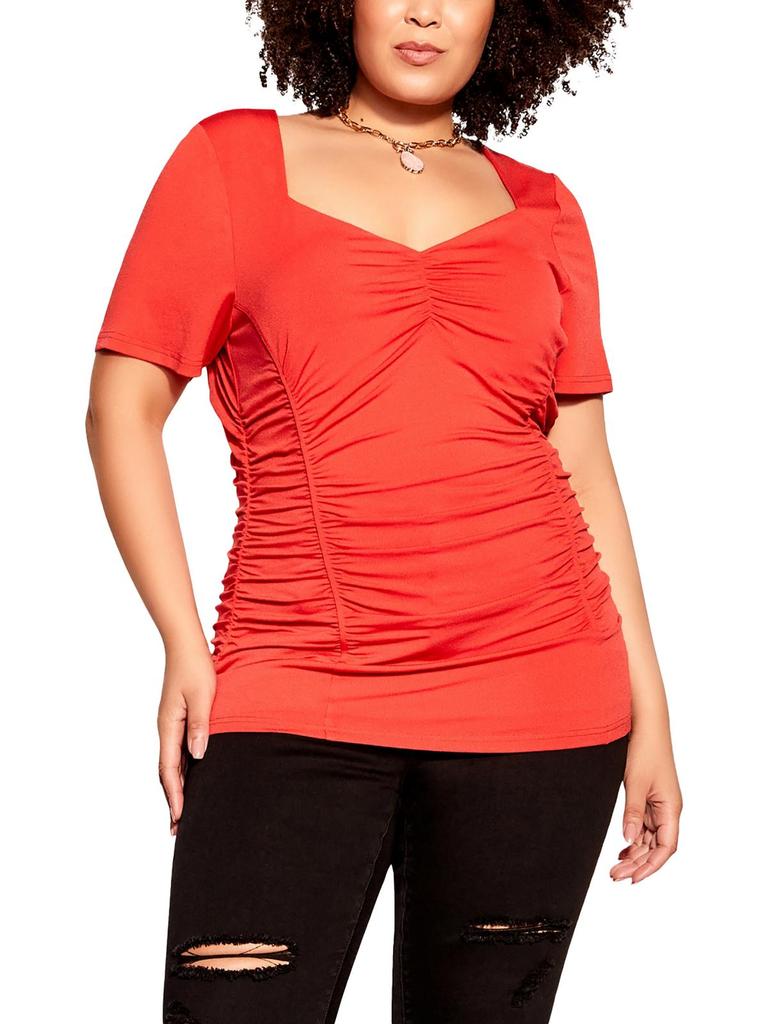 City Chic Plus Womens Ruched Sweetheart Neck Blouse