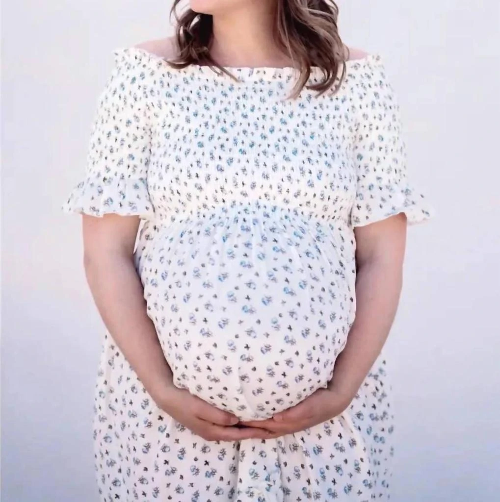 Liv Maternity Floral Smocked Maternity Dress In Ivory 3
