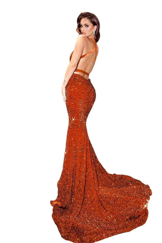 PORTIA&SCARLETT Sequin Mermaid Evening Gown In Burnt Orange 3